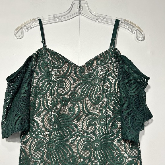 Womens Off the‎ shoulder dress Size 11 Green Lace Mermaid Party Coquette - Picture 6 of 8